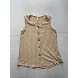 NY Collection Tank Top Womens Small Beige Button Front Scoop Neck Knit RKU0378